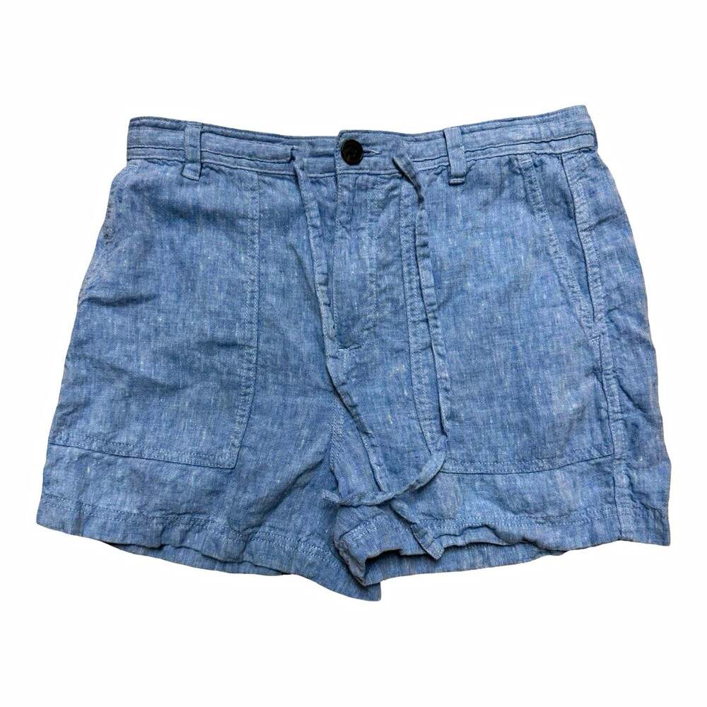 Madewell Women’s Blue Solid Linen Chino Shorts Size S Button Pockets